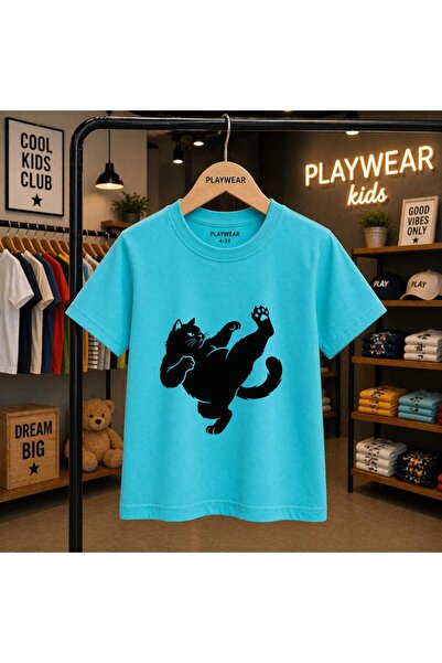 playwear تي شيرت للأطفال مطبوع عليه قطط كاريتسي 100% للجنسين 5 6 -7 8-9 10 -1...