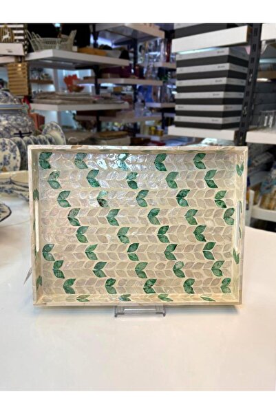 Sever KREM YEŞİL SEDEFLİ DİKDÖRTGEN TEPSİ 40X30CM