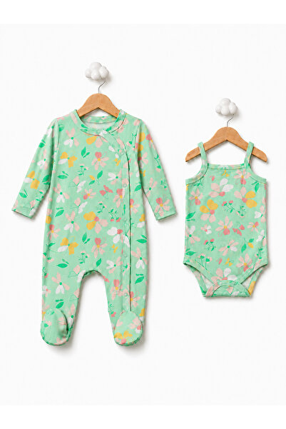 For My Baby Baby Girl Floral Patterned Jumpsuit with Booties and Strap-Strapp...