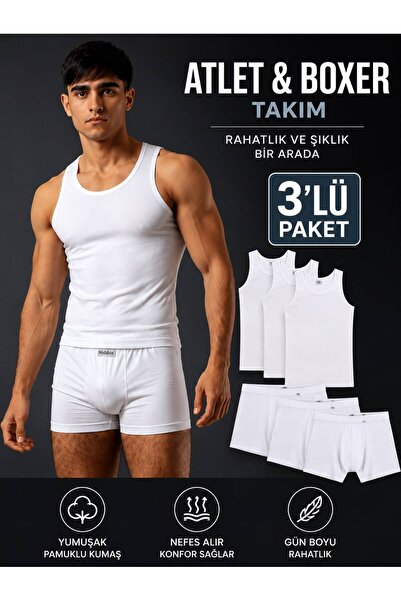 MODABOX 3-Piece Men's Cotton Athlete Boxer Set 2-Piece Underwear Set Comforta...