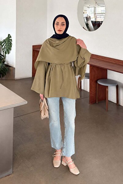 lamelif Tunic with Shawl Tie Detail in Olive Green