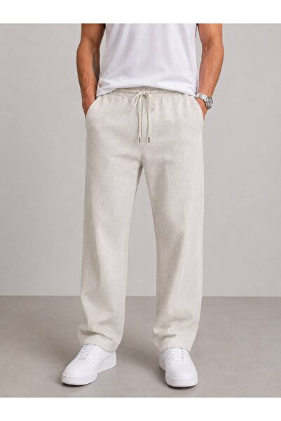 PROJECT 86 Men's Linen Relaxed Fit Baggy Trousers - Summer Loose Fit Pants