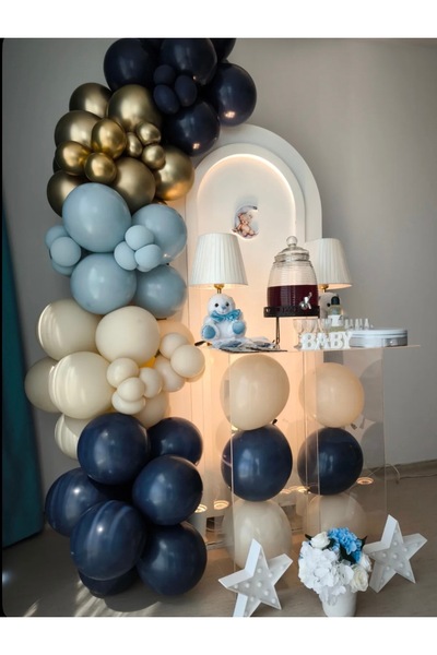 Çemrek Süs Parti Baby Circumcision Balloon Set Retro White Midnight Blue Stor...