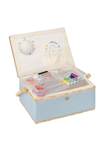 Navaris Cutie de cusut, 76 accesorii, tavă detașabilă, pernă, 24.5x17.5x12.5 ...