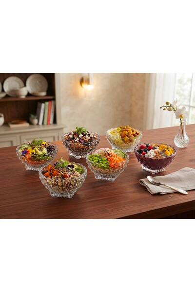 Lüks Sepeti Rayan Alaska Bowl 6'lı Cam Kase Seti 300 ml Tatlı, Çerez, Dondurm...