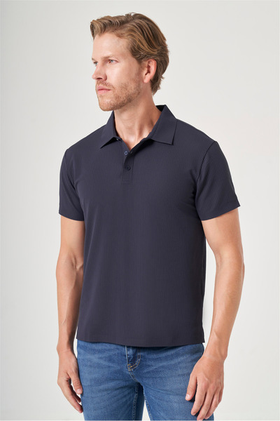 İmza Navy Blue Polo Collar Short Sleeve Relaxed Fit Flexible Non-Fraying Coll...