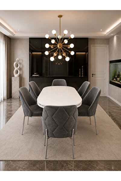 Concept Ayz Home Vienna Krom Serisi 6 Kişilik Gri Kumaş 90*168 Beyaz Lake Pan...