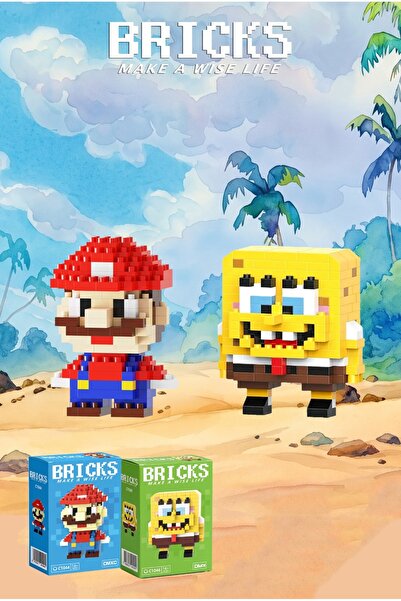 Bricks make a wise life Mario ve Süngerbob 3D Yapboz - İkili Set - Mikro Blok...