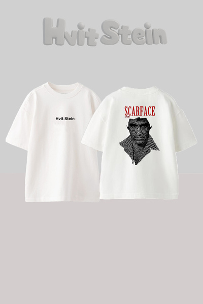 Hvit Stein Scarface Al Pacino Design Back Printed Cotton White Oversize T-Shirt