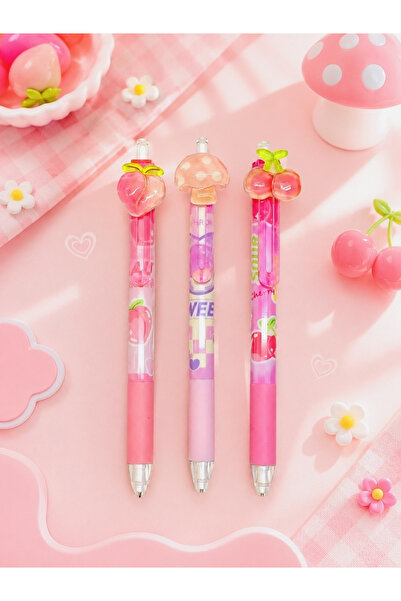 ÖZ OFİS Kawaii Tatlı Meyveler Temalı 0.7 Lüks Charmlı Uçlu Kalem - Mantar , Ç...