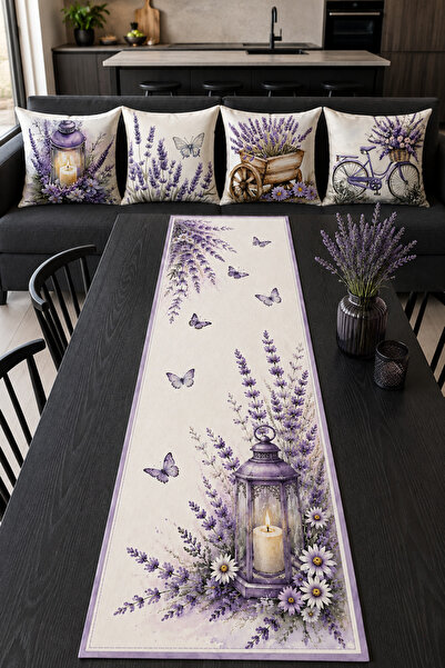 Bebişim Halı Purple Lavender Lantern and Bicycle Patterned Runner and Set of ...