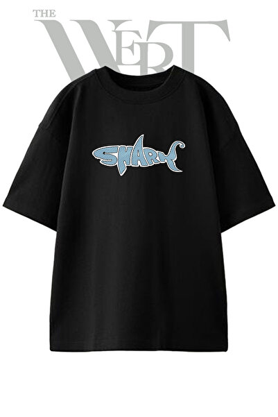 THEWERT Μπλουζάκι Unisex Μαύρο Oversize με στάμπα Shark Text Design