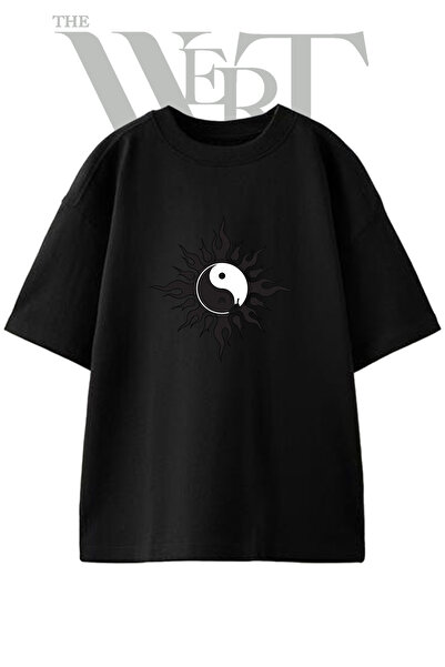 THEWERT Yin Yang dizajn vatre, štampana unisex crna majica prevelikog kroja
