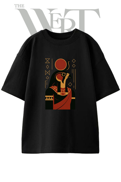 THEWERT Horus Design Printed Unisex Black Oversize T-Shirt