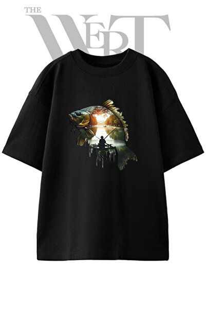 THEWERT Balik Balikci Design Printed Unisex Black Oversize T-Shirt