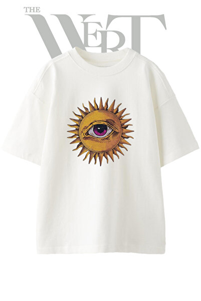 THEWERT Μπλουζάκι Unisex Λευκό Oversize με στάμπα Sun All Seeing Eye Design