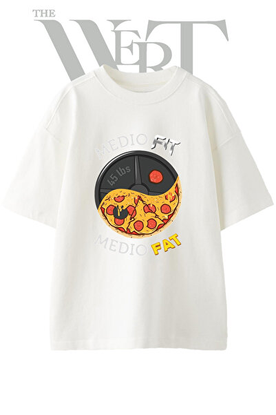 THEWERT Medio Fit Fat Design Printed Unisex White Oversize T-Shirt