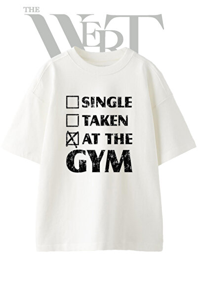 THEWERT At the Gym Design Printed Unisex White Oversize T-Shirt