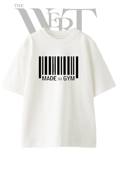 THEWERT Made in Gym Design Printed Unisex White Oversize T-Shirt