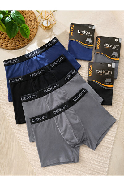 Uğur bebe 5 Pcs Black Navy Blue Gray Tatkan Men's Modal Boxer 45% Cotton 45% ...
