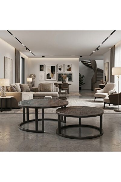 NKX Marble Round Coffee Table Set of 2, Nesting Coffee Tables, Modern Living ...