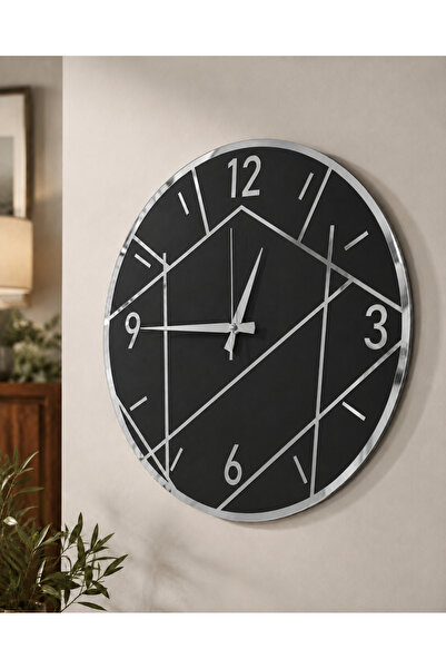 AA Shop Modern Geometrik Duvar Saati Gold ve Gümüş Aynalı Pleksi Detaylı Sess...
