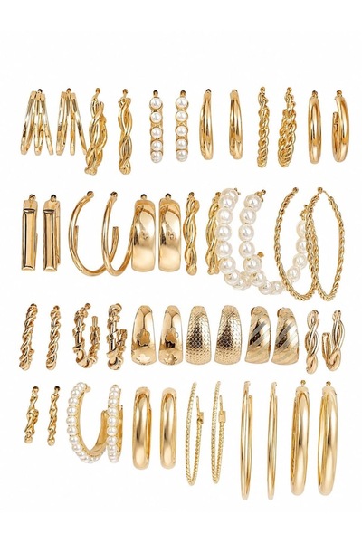 Nevara Women's Fashionable Assorted Earrings Set - 48 Pieces in Gold Color wi...