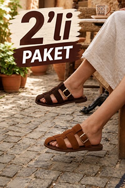 Moda Frato ASSOS 2'Lİ PAKET Süet Kapalı Kadın Terlik Rahat Taban Dış Mekan & ...