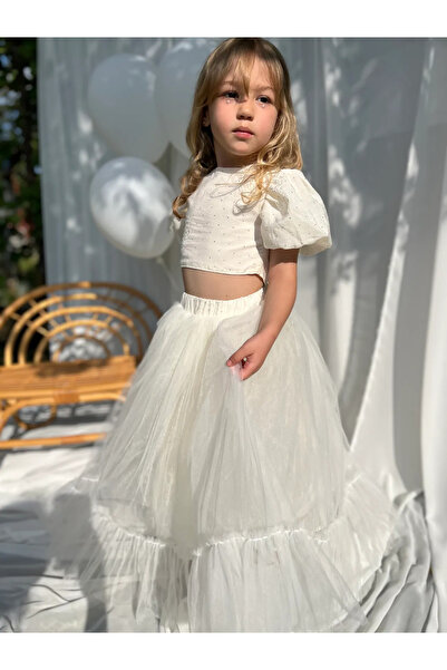 Little Ya Ya Love Girl's Embroidered Backless Crop Top and Skirt Set