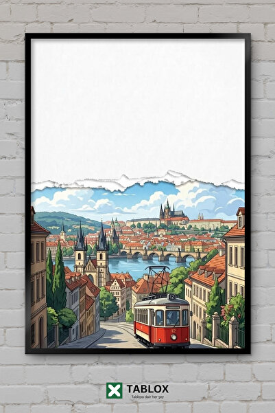 TABLOX Lisabon Portugal Tramvaj Pejzaž Crtež Estetski Grad Dekorativna MDF Sl...