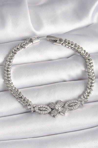 Mega Bazaar Brass Silver Color Zircon Stone Flower Figure Barley Chain Model ...