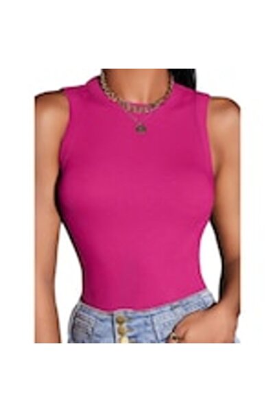 OEM Maiou dama, casual, elastic, roz, cu nervuri, L