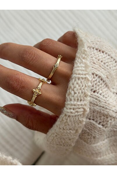 Lavian Accessories 2’li Taş Detaylı Leo Gold Yüzük Seti (AYARLANABİLİR)