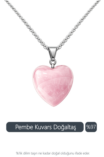 Seay Orijinal & Sertifikalı Pembe Kuvars Doğaltaş Kolye Zincirli