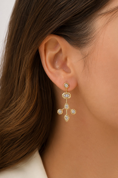 Tupek Store Gold Color Zircon Stone Dangle Steel Women's Earrings |   Stylish...