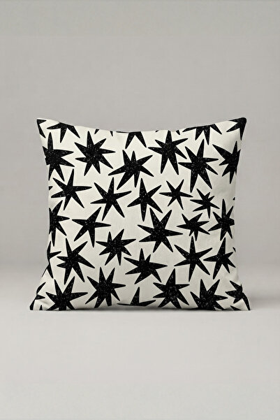 Generic Brand غطاء وسادة بنمط نجمة سوداء وبيضاء 302 - تصميم مونو ستارز 45x45 سم