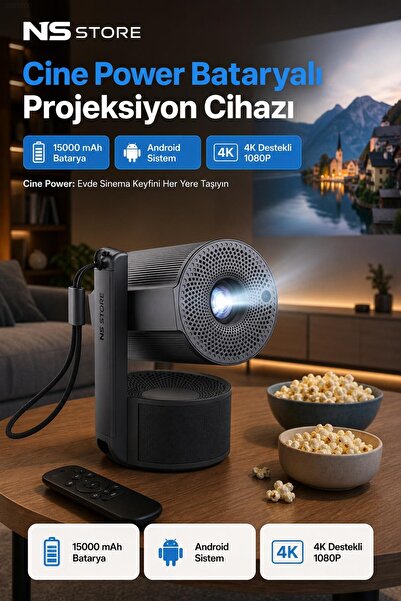 NS Store Bataryalı Taşınabilir Projeksiyon Cihazı 4K Destekli Full HD Android...