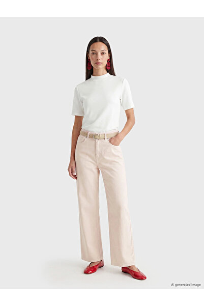 LC Waikiki Pink Belted Wideleg Women's Jean Trousers