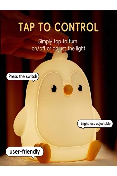 HEPBİMODA Penguen Figürlü Silikon RGB Dokunmatik Dekoratif Gece Lambası USB Şarjlı Loş Işık Bebek Odası