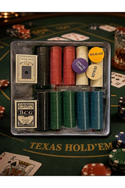 HEPBİMODA Metal Kutulu Poker Seti 500 Chip + 2 İskambil Kartı + Çuha Profesyonel Oyun Set