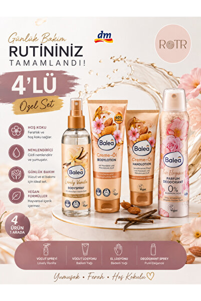 BALEA 4'lü Kişisel Bakım Seti Body Mist + Vücut Losyonu + El Losyonu + Deodor...