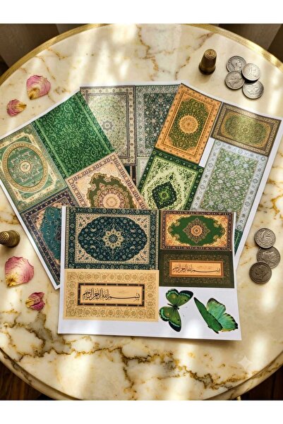 SaHi Craft Yeşil Etnik Halı Desen Sticker Seti /Journal/Scrapbook/Sticker