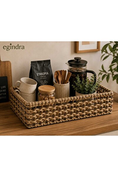 Egindra Ψάθινο χειροποίητο καλάθι οργάνωσης για γωνιακό χώρο καφέ