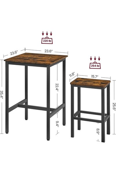 Generic Brand Square Bar Table and 2 Stools Set,2-Person Dining Table Set,Space-Saving for Breakfast Kitchen Living Room Party Room,Brown&Black