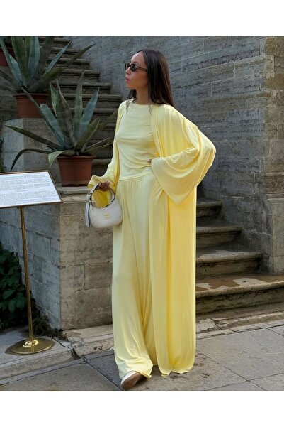 femmes fraiches Dolce Kayık Yaka - Pantolon - Kimono Set