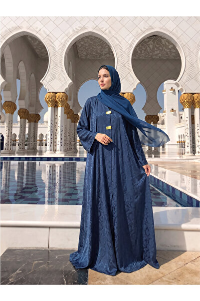 Genel Markalar Medine İpeği Dokuma Desenli Önden Çıtçıtlı Abaya (şal dahil)