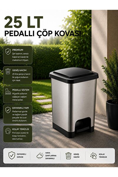 LOREMPBOX 25 LT Slim Pedallı Çöp Kovası Gri - Siyah