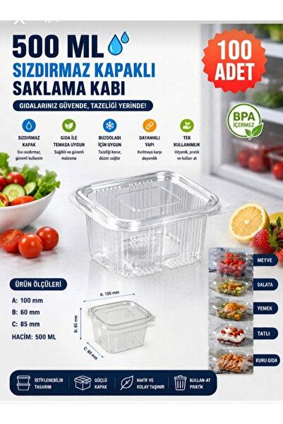 MTA Plastik Kapaklı Kullan At Saklama Kabı Sızdırmaz Kap 500 ML 100 Adet