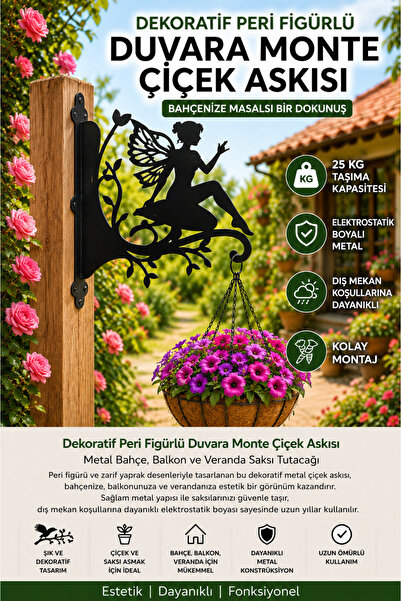 Loomina Home Laser Cut Metal Wall Flower Pot with Fairy Figure, Outdoor Balco...