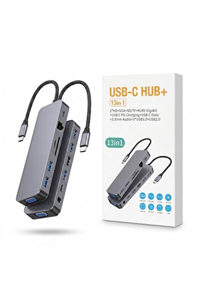 DIO SMART Hub USB-C 13 în 1 DIO SMART, 2x HDMI (4K+1080p), VGA, 3 monitoare s...